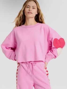 JoyLab Pink Heart Sleeve Crop Sweatshirt